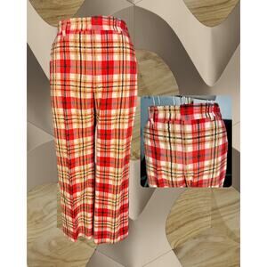 Vintage 60s Hubbard Easy Fit Red Blue & Tan Seersucker Plaid Golf Pants 32X29